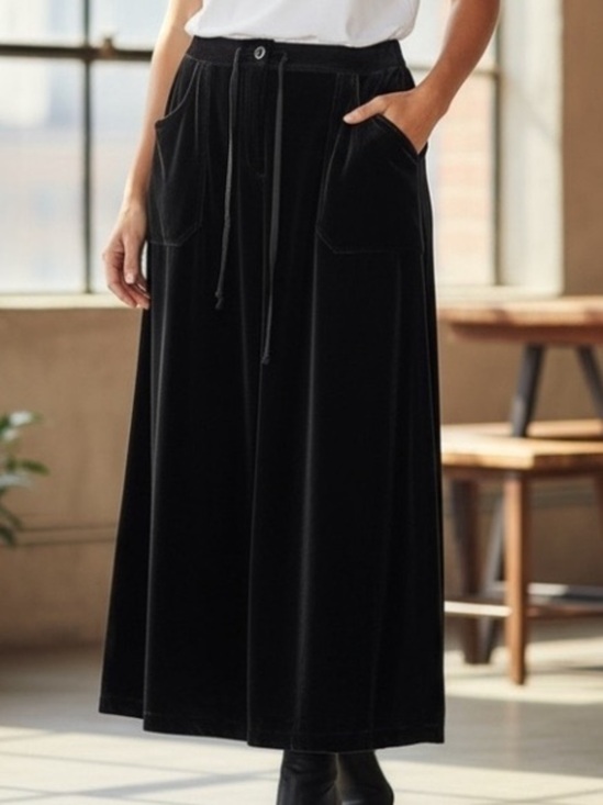 Vintage Dresses & Skirts - VTG 90s Eddie Bauer Women’s Silk Blend Velvet Maxi Skirt Black SZ 12 Pockets